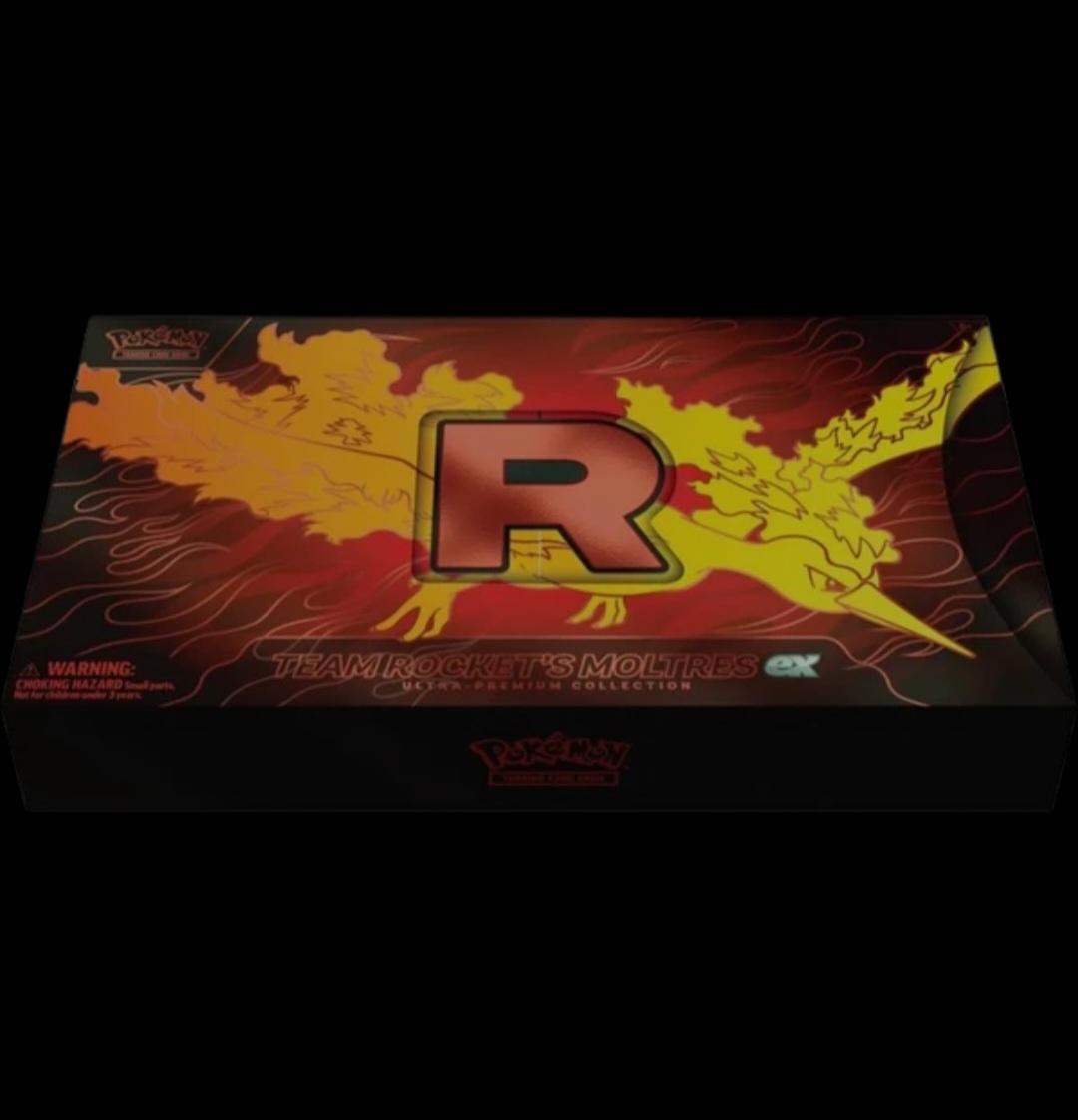 Sealed Pokémon TCG Team Rocket's Moltres ex Ultra-Premium Collection box featuring Moltres ex artwork