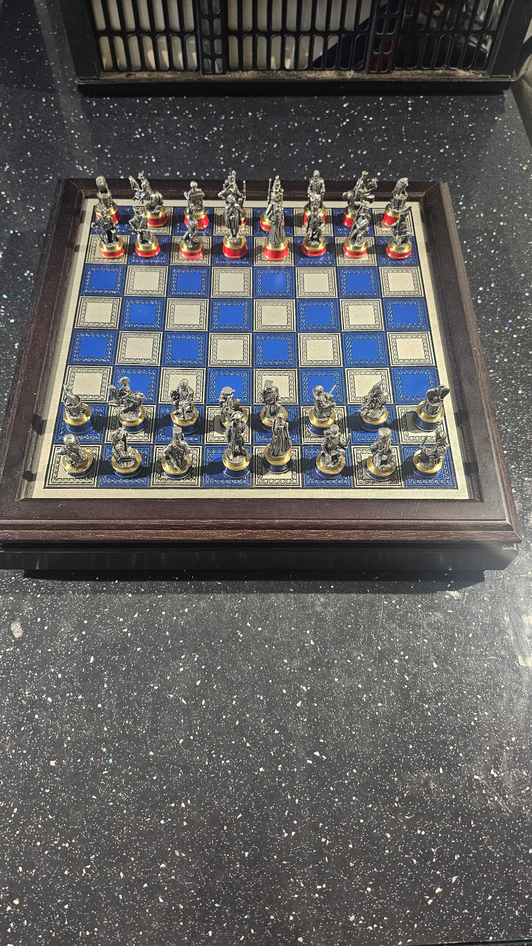 Ornate metal chess set